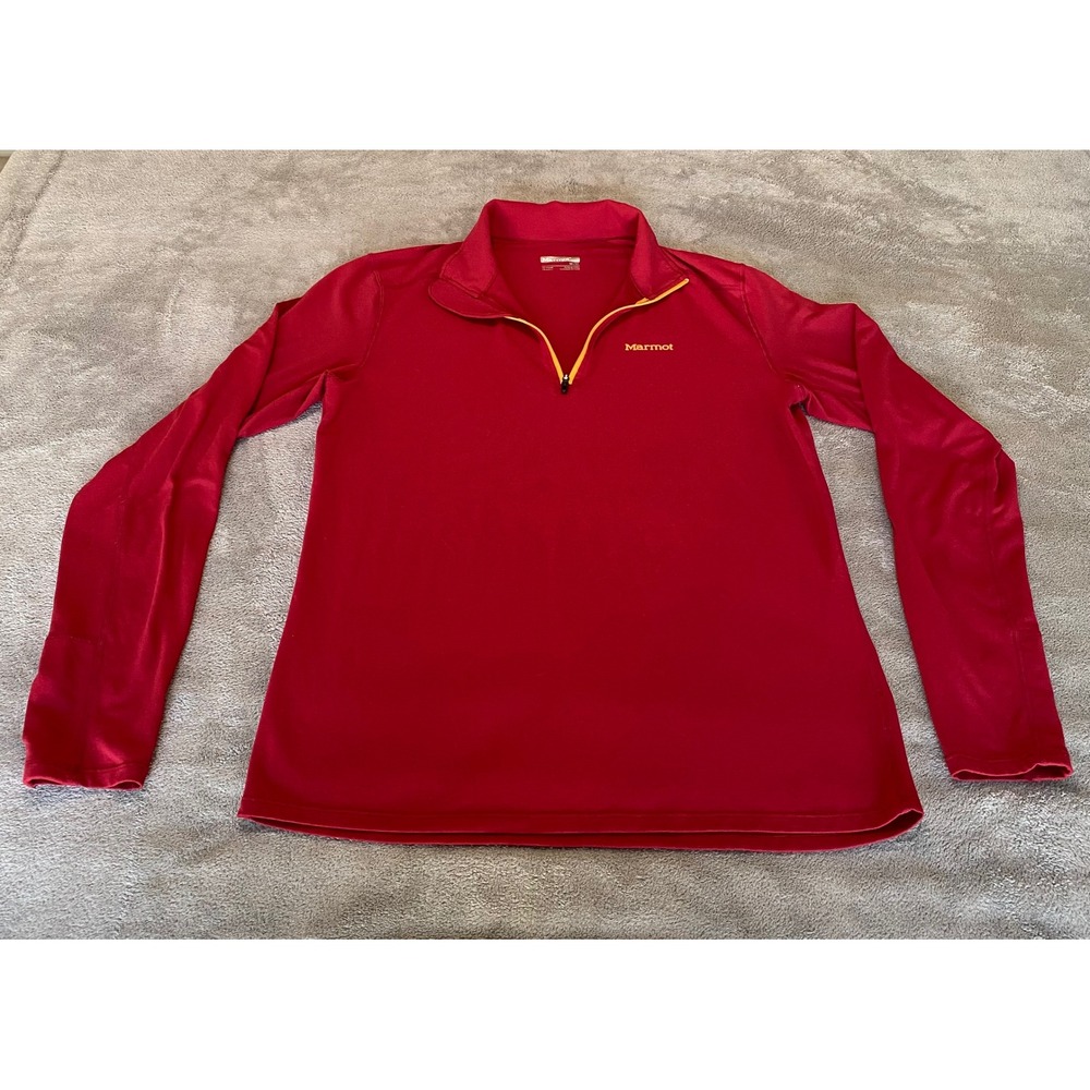 Marmot Mens Medium Red Yellow Quarter Zip‎ Performance Pullover Long Sleeve Top